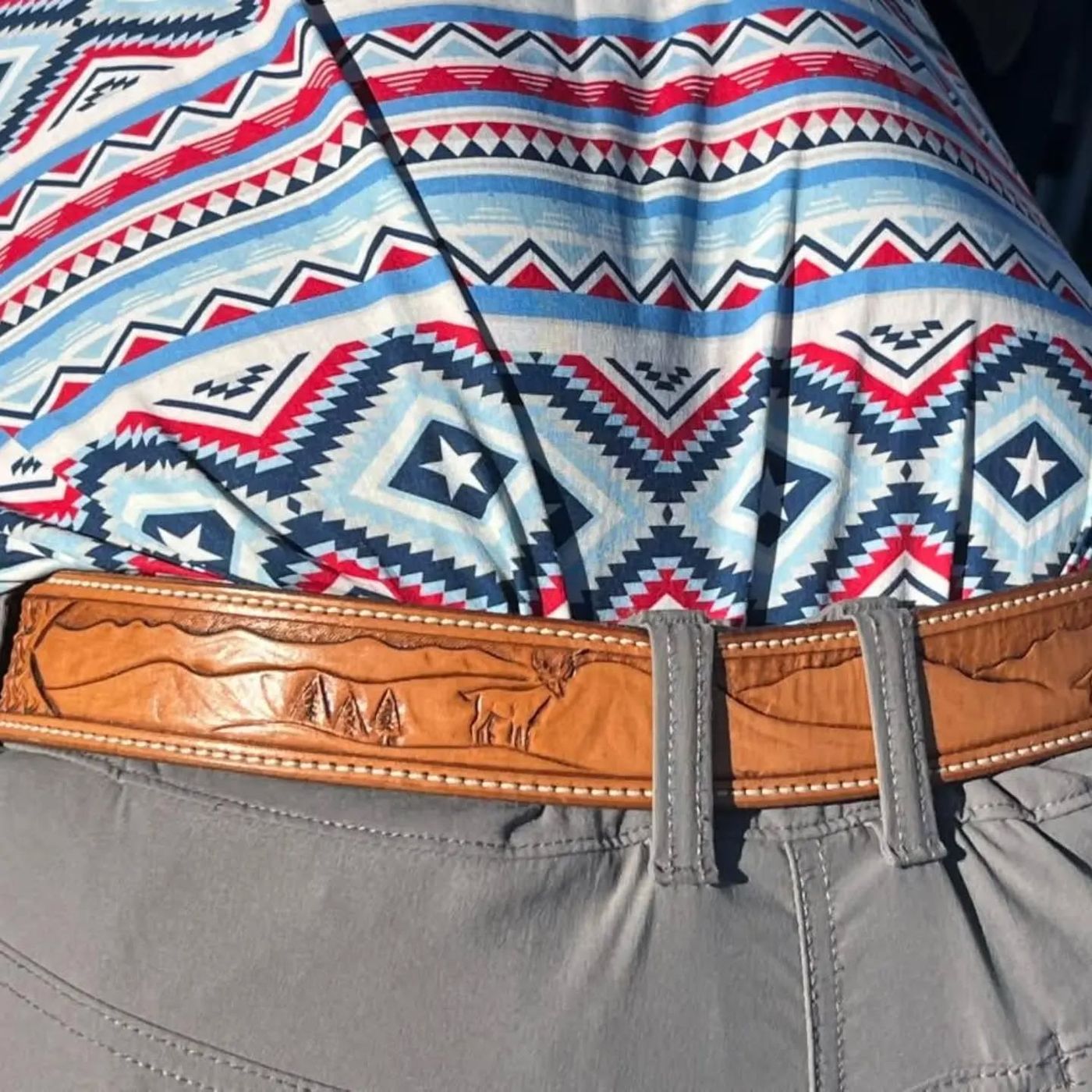 Tooled leather belt
