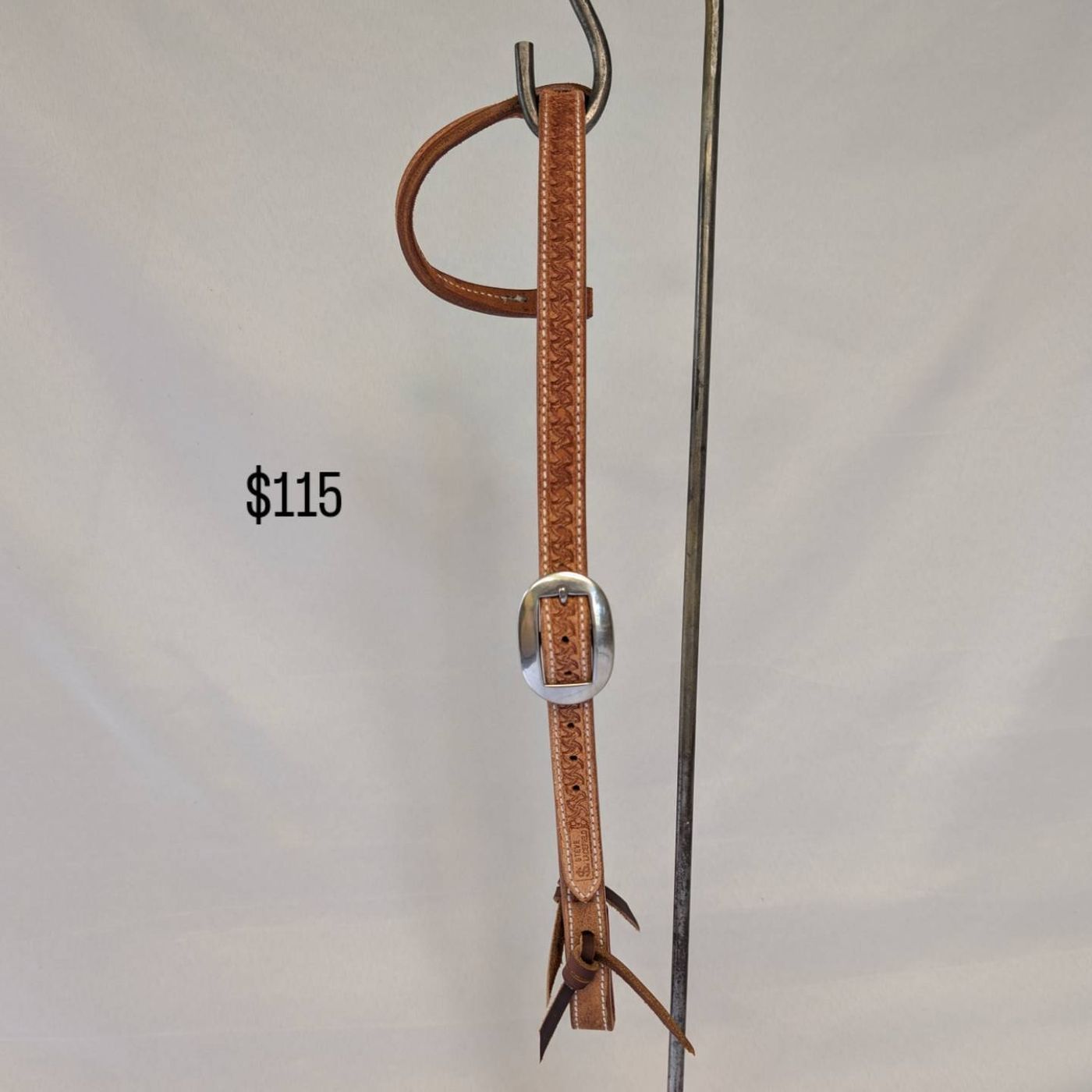 Tan basket-stamped headstall with silver buckle